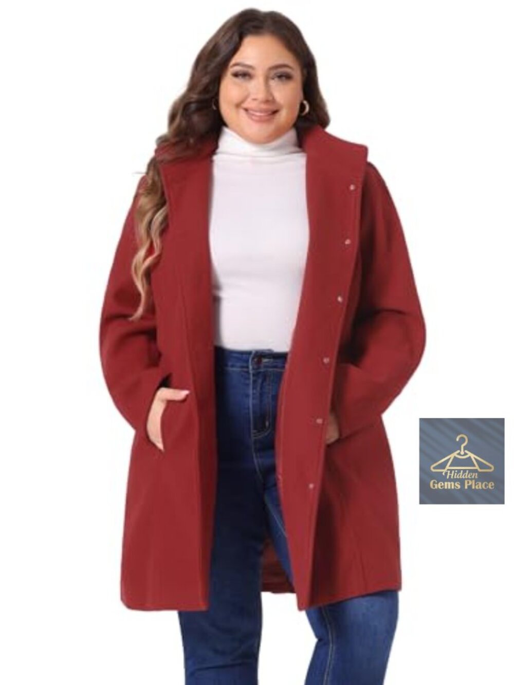 Peacoat Women Plus Size Single Breasted Detachable Hooded Overcoat Trench Coat
